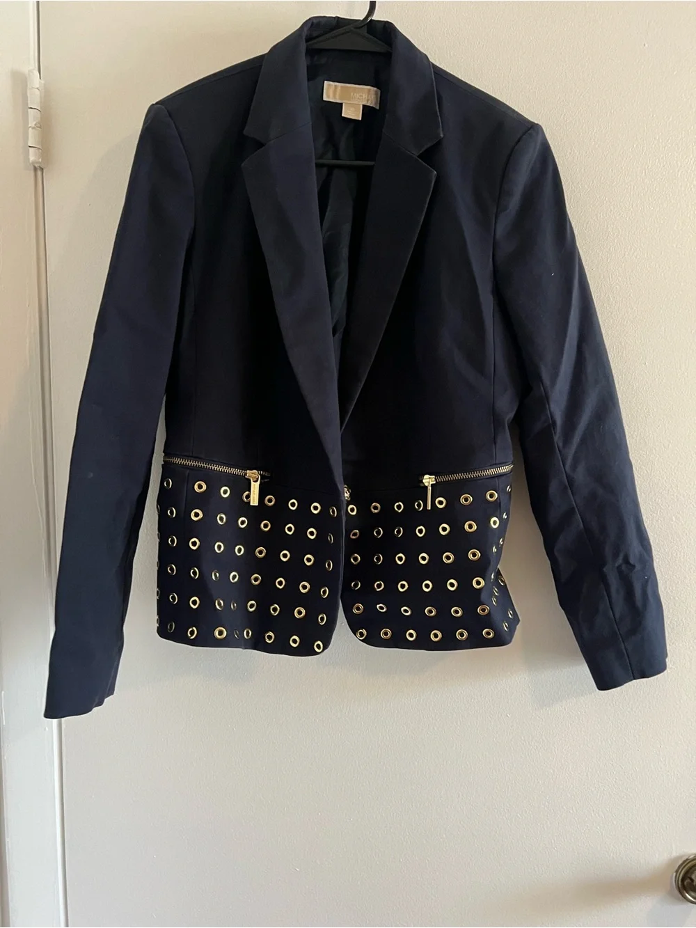 Ladies Michael Kors Navy Blazer with Gold Grommet Detail
